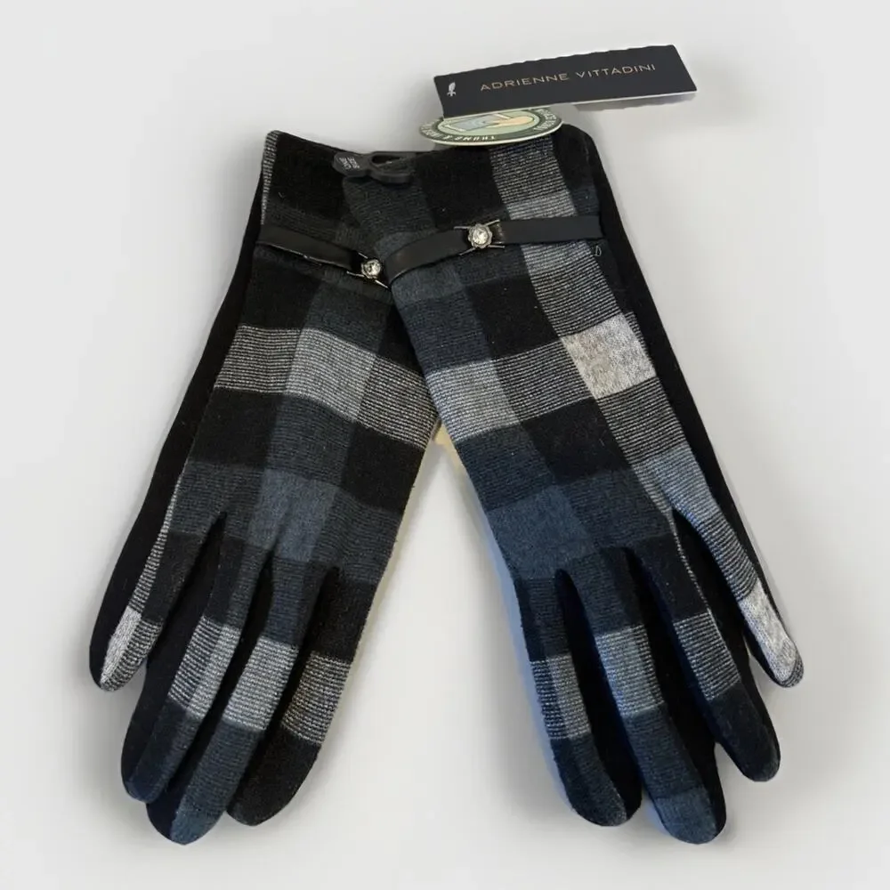 Adrienne Vittadini Women's Gloves touch screen tech one size Black/Gray/blue NWT